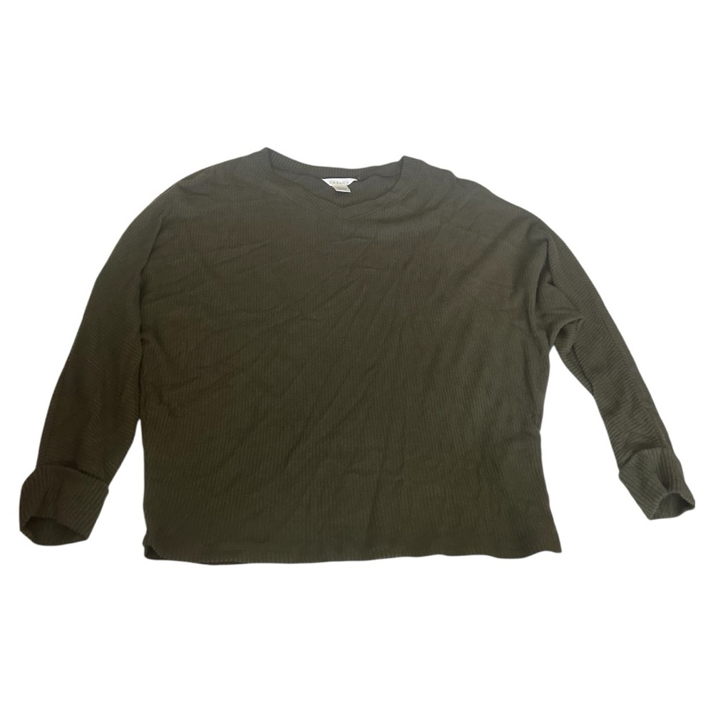 Caslon olive green long sleeve ribbed cuffed sweater blouse